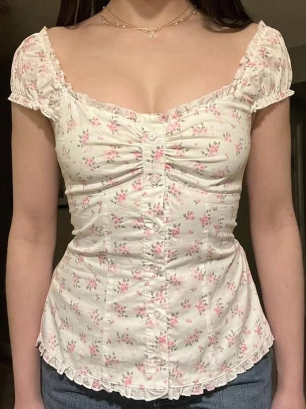 Hollister Ruffle Trim Poplin Blouse